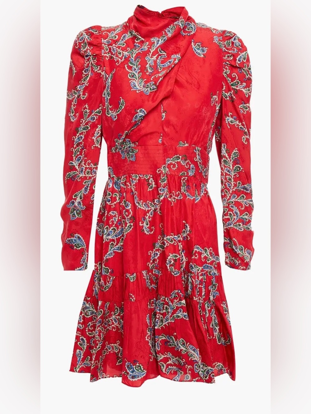 Sandro Tali Red Printed & Draped Satin-Jacquard Mini Dress, Size 40 - Picture 1 of 11